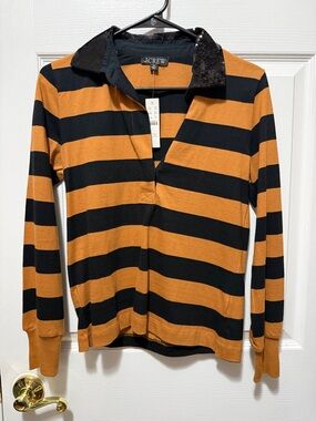 J. Crew Black & Mustard Striped Sequin-Collar Rugby Top